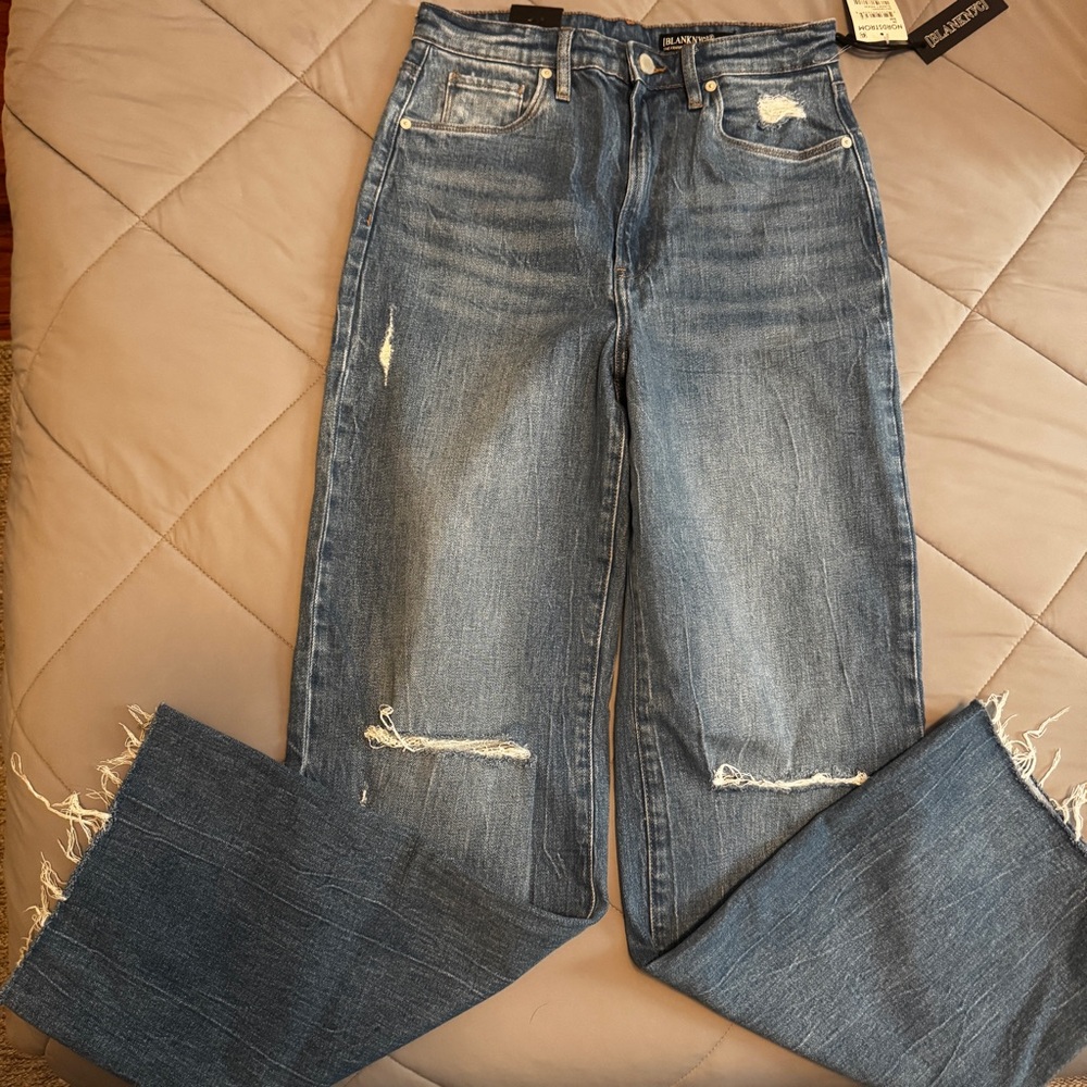 Blank NYC Women's Frayed Hem Wide Leg Jeans - Blue - Picture 2 of 6
